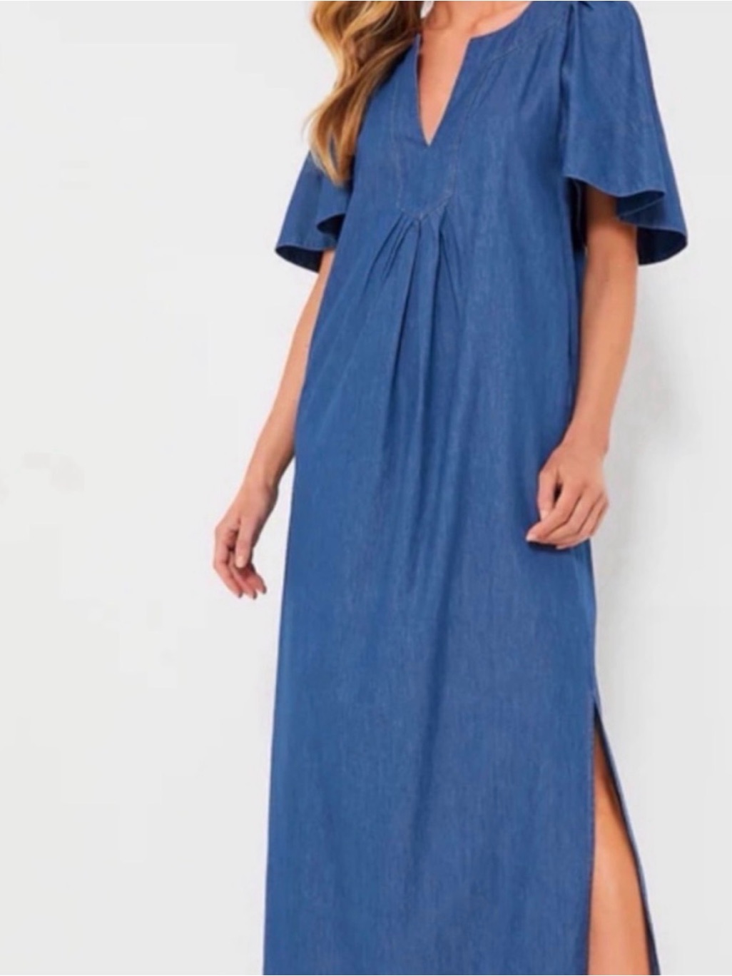 Tuckernuck Pomander Place Denim Finley Flutter Sleeve Maxi Dress
